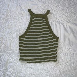 knit army green stripped crop tank